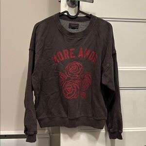 American Eagle Outfitters Charcoal Sweatshirt with Red Rose Graphic